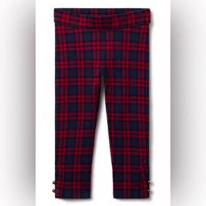 Janie and Jack - Tartan Button Cuff Ponte Pant - Dark Marine Tartan